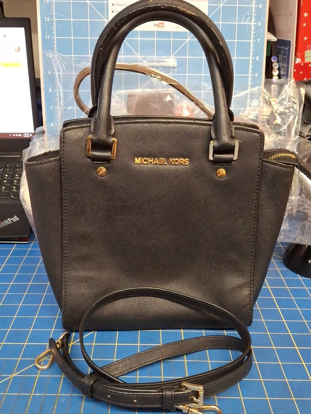Michael Kors Black Saffiano Leather Satchel Gold Hardware Preloved
